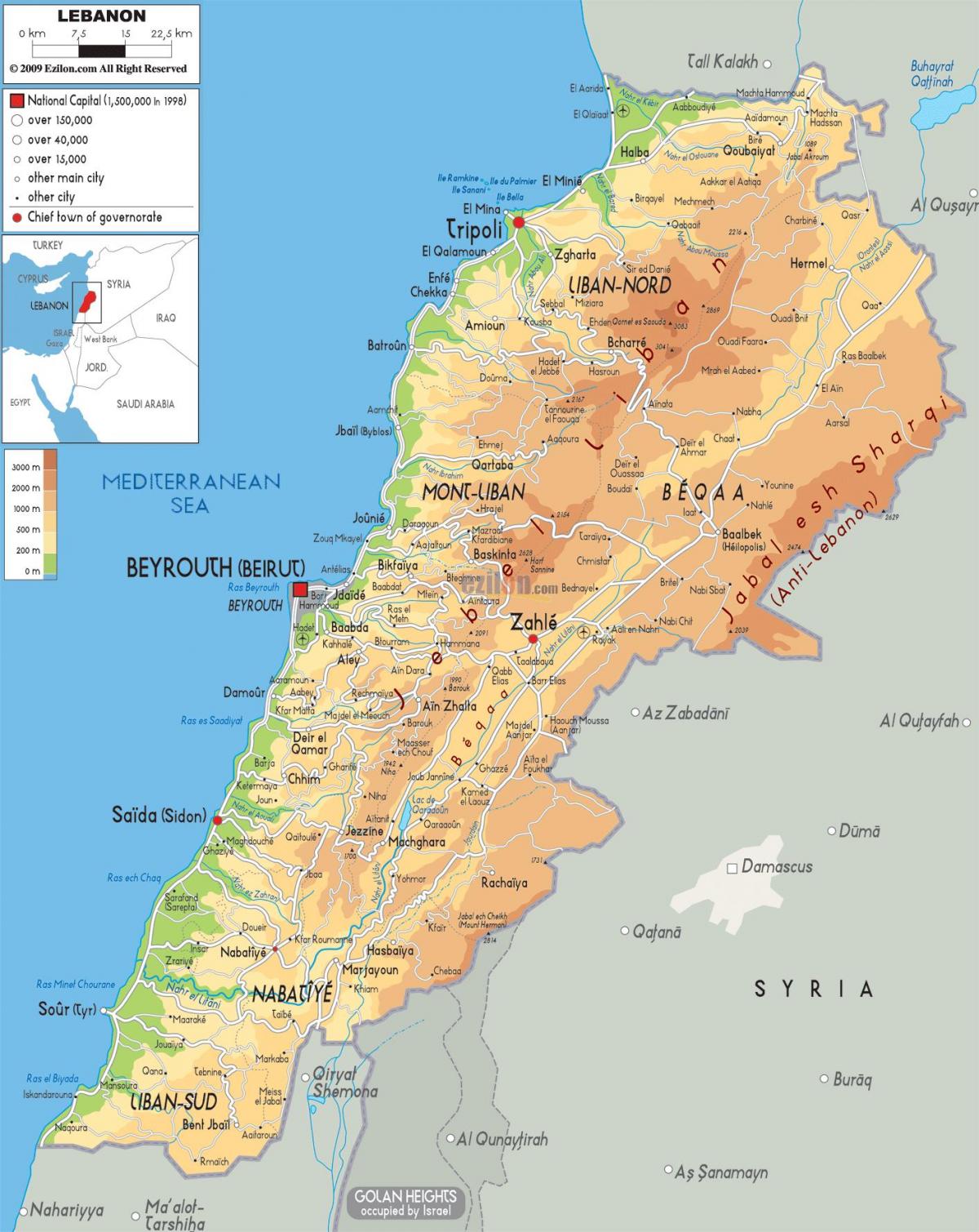 mapa de Líbano física