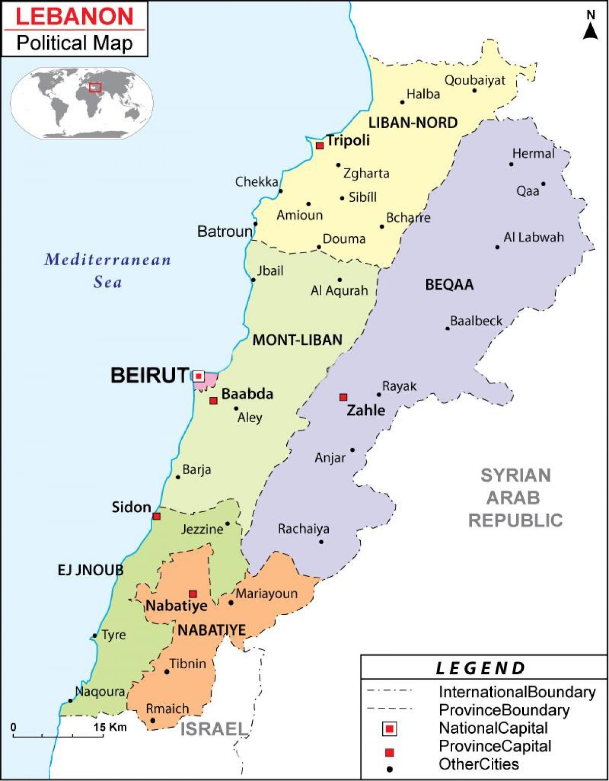 mapa de Líbano política