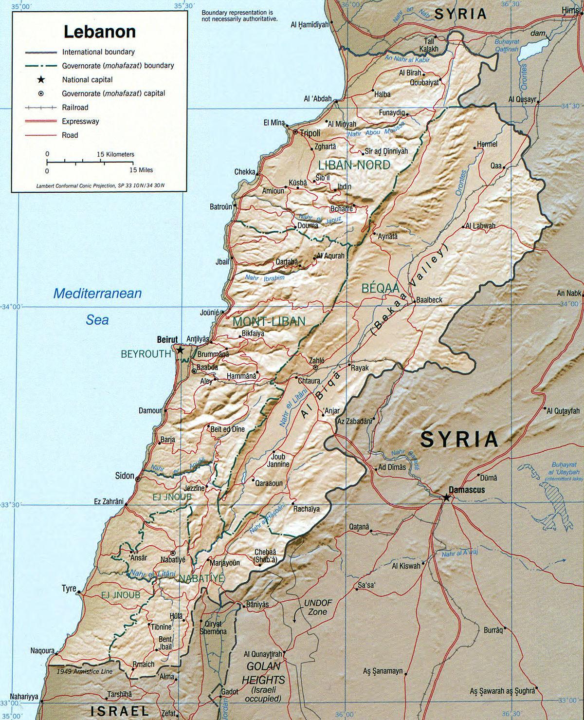 mapa de Líbano xeografía
