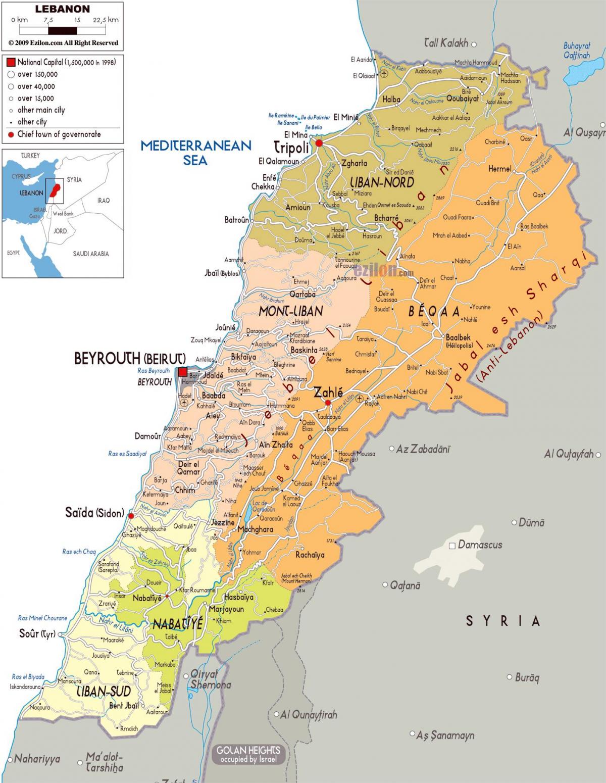 Líbano mapa detallado