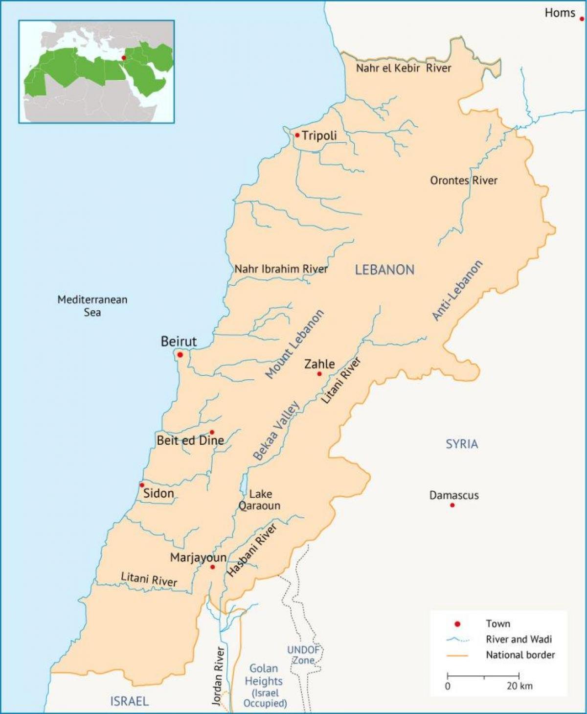 Líbano ríos mapa